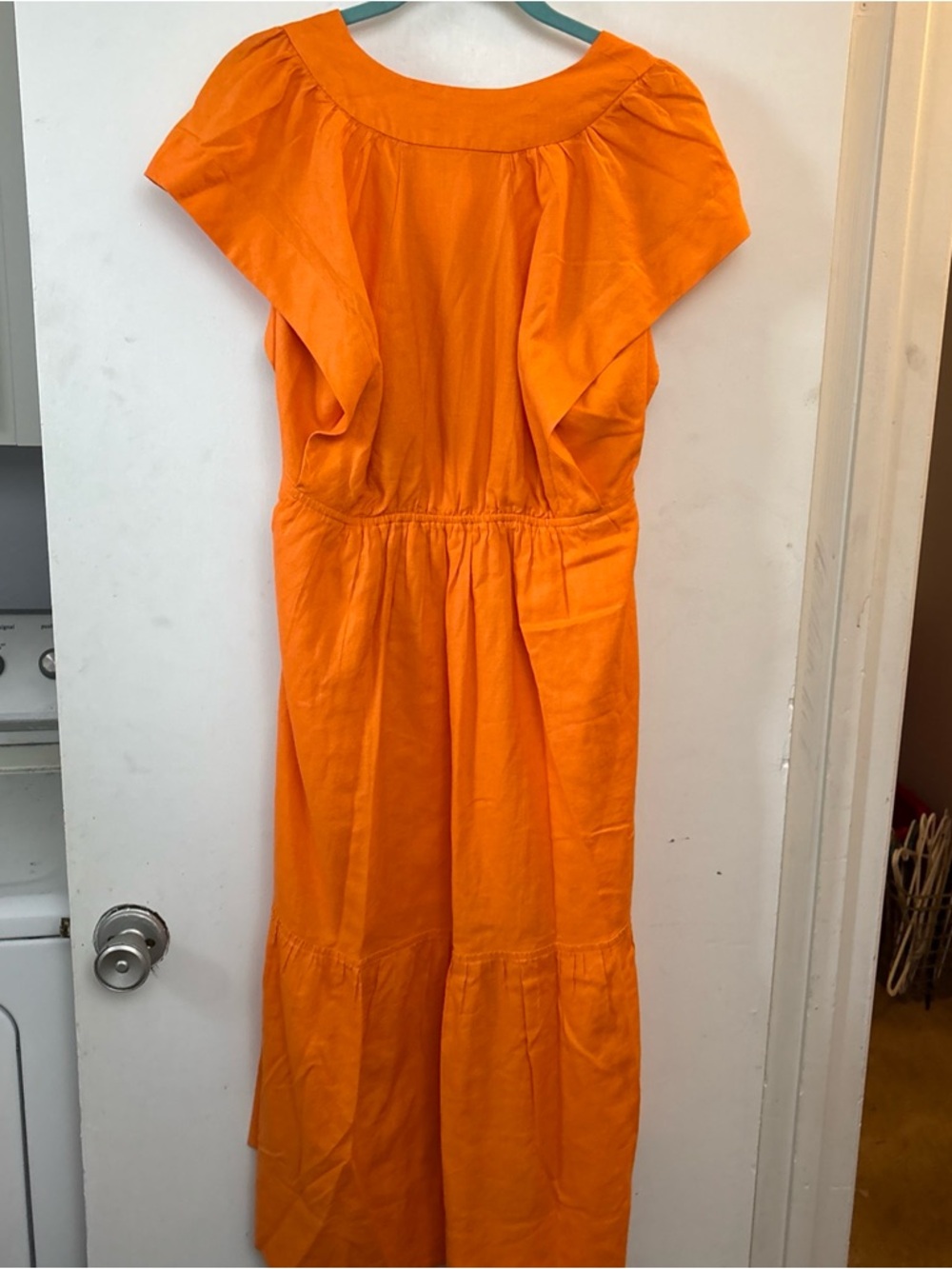 Anthropologie The Renee Linen Midi Orange Dress Button Front Flutter Sleeve S - Picture 6 of 8